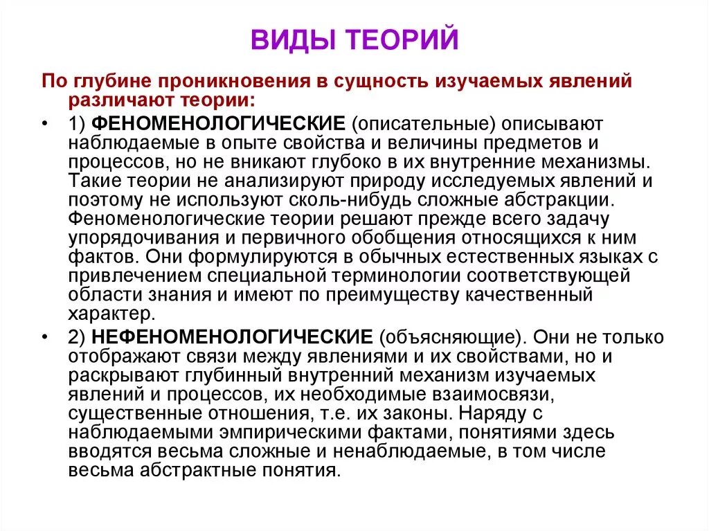 Проникнуть в глубь. Виды теорий. Основные виды теории. Основными видами теории являются. Виды научных теорий.