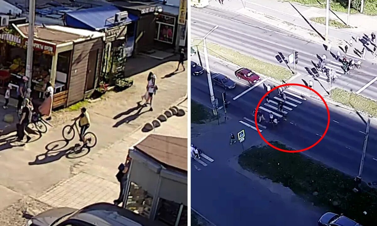 Велосипедист сбил пешехода. Пешеходный переход. Сбил велосипедиста на пешеходном
