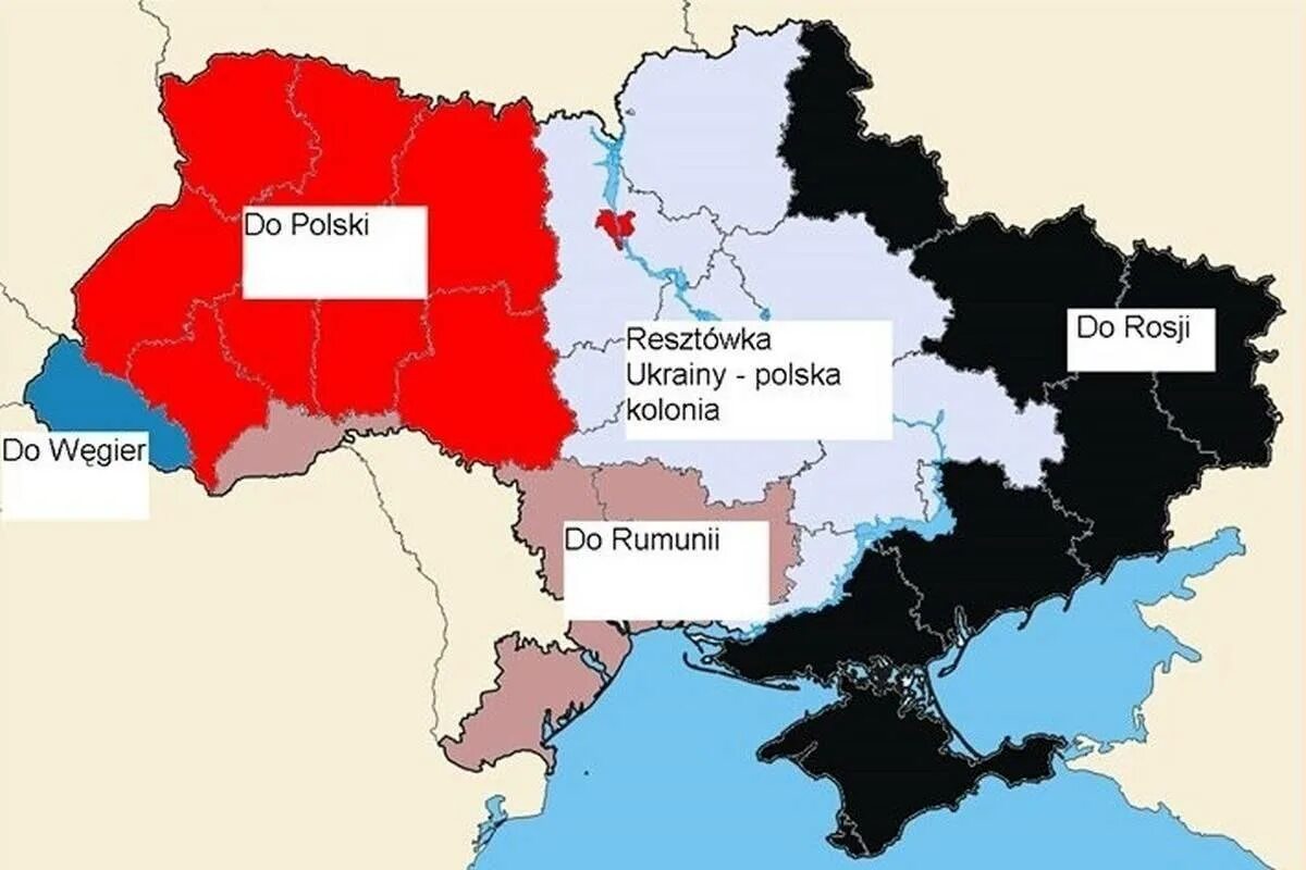 Украина переданные территории. Польская карта разделенной Украины. Польская карта разделения Украины. Карта Польши по разделу Украины. Раздел Украины польская карта.