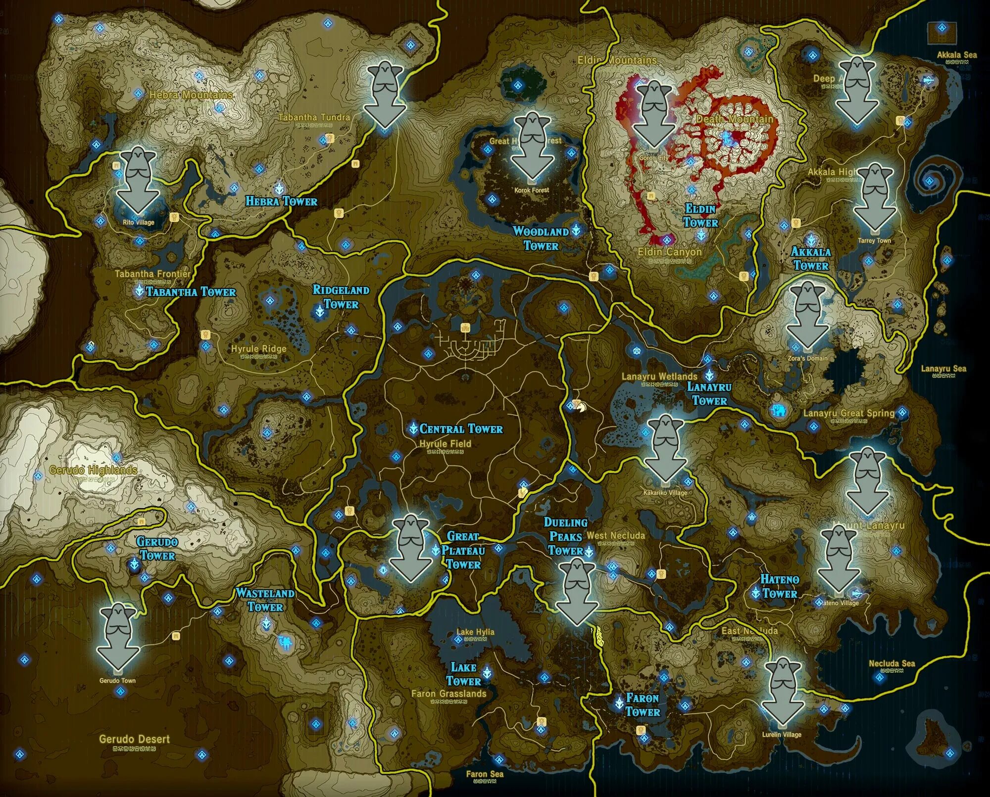 Maps wild. Карта Хайрулла Zelda Breath of the Wild. Карта всех святилищ в Zelda Breath of the Wild. Карта Зельда Breath of the Wild.