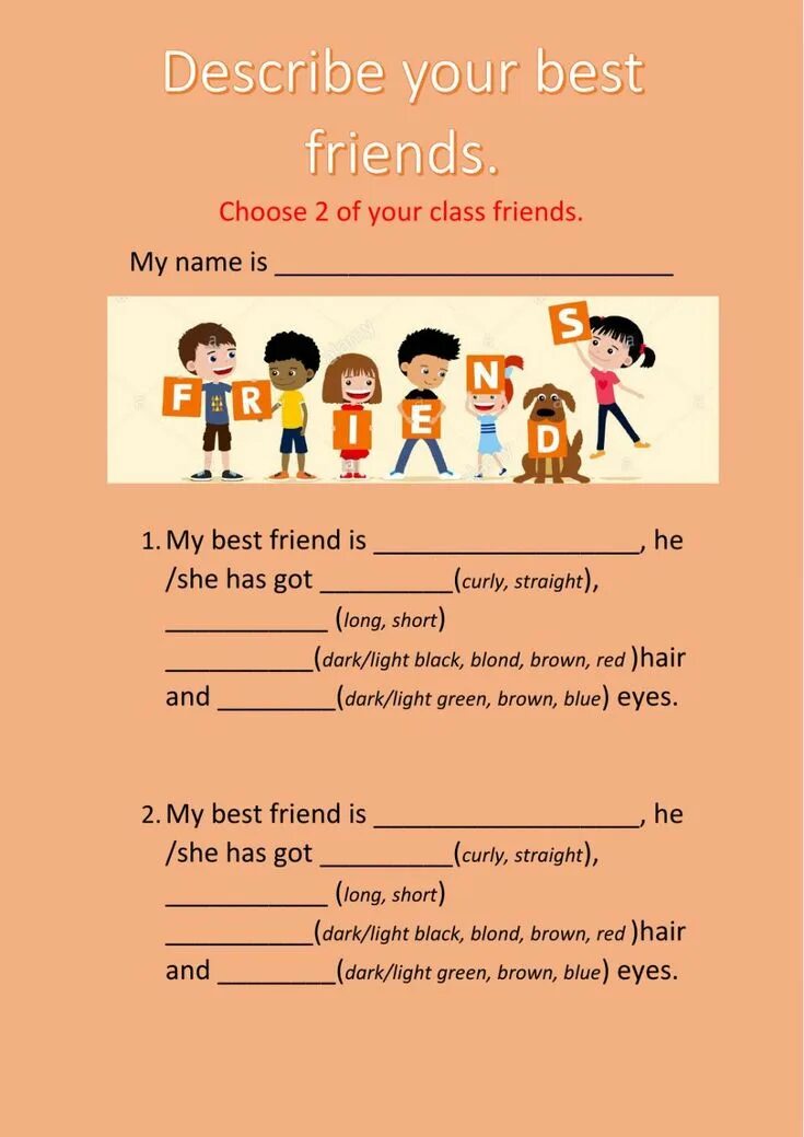 Friends description. Describe your best friend. Describe your friend Worksheet. Worksheet for friends. 2 Класс английский тема friends Worksheet.