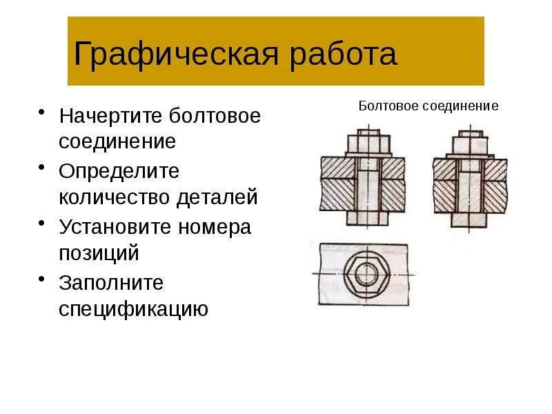 Количество деталей в изделии. Графическая работа болтовое соединение. Начертить болтовое соединение. Болтовое соединение спецификация. Болтовое соединение номера позиций.