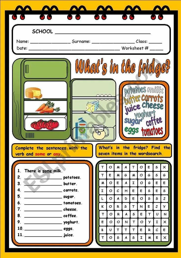 Холодильник Worksheet. Задания there is there are food. Some any Fridge. There is there are for Kids food. There are some tomatoes in the fridge