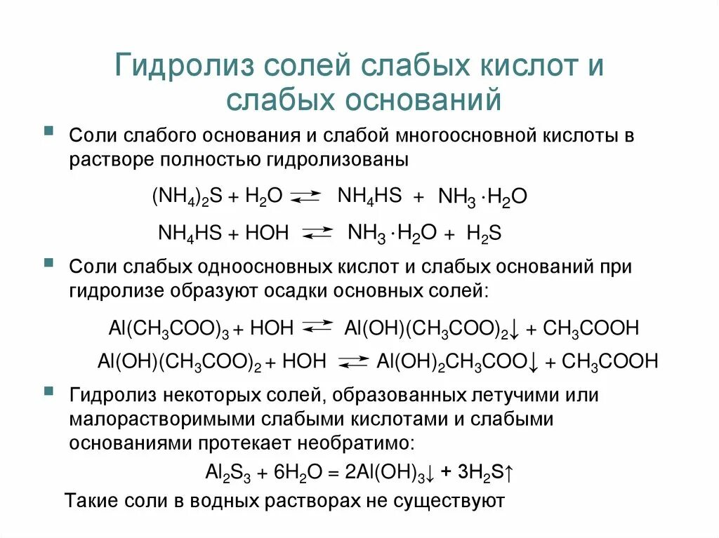 Гидролиз солей слабое основание и слабая кислота. Гидролиз слабой соли. Соль слабого основания. Сильные и слабые кислоты и основания таблица гидролиз солей. Реакция слабая кислота сильная кислота