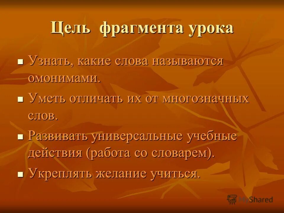 Какие есть фрагменты урока. Цели частей урока. Фрагмент урока это. Цель фрагмента урока по русскому языку. Многозначные слова из толкового словаря.