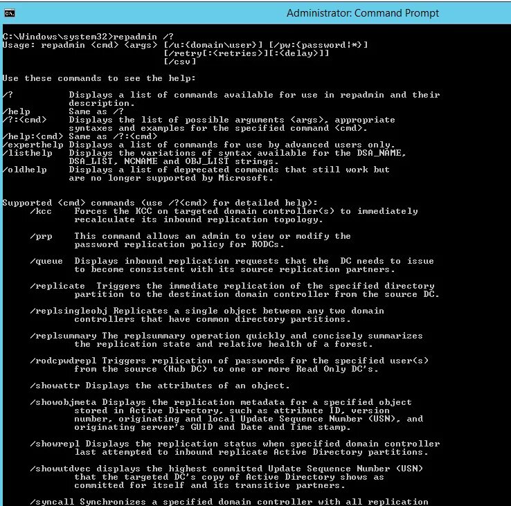 Active Directory Replication status Tool. Список Replication Controllers. Windows POWERSHELL Commands list. Cmd_ARGS где находится.