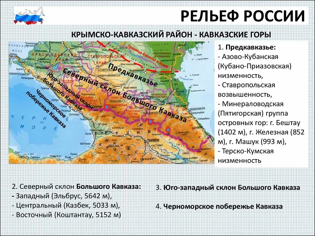 Рельеф южной россии. Крымские горы Северный Кавказ географическое положение. Северный Кавказ Предкавказье и большой Кавказ. Рельеф Кавказа карта. Рельеф Ставропольской возвышенности.