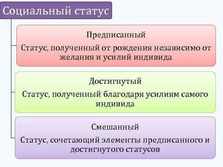 Примеры достигаемого социального статуса. Социальный статус. Смешанный вид социального статуса. Социальный статус индивида. Социальное положение индивида в обществе.