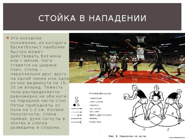 Правильное положение в защитной стойке баскетболиста