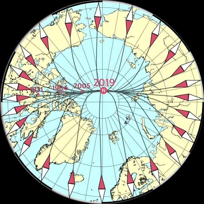 Местоположение магнитных полюсов земли. Движение Северного магнитного полюса. Траектория движения Северного магнитного полюса. Расположение магнитных полюсов земли сейчас. Миграция Северного магнитного полюса земли.