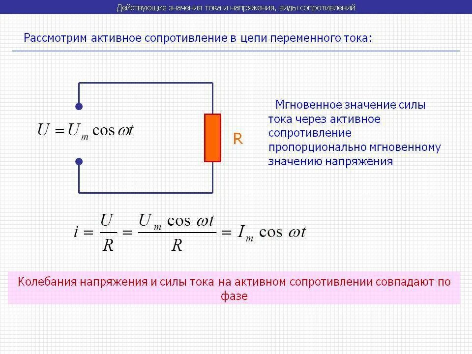 В чем изменяется ток. Сопротивление резистора переменного тока. Формула активного сопротивления схемы. Резистор в цепи переменного тока формула схема. Активное сопротивление в цепи переменного тока.