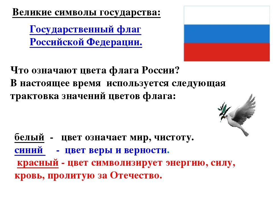 Описание цветов флага. Флаг РФ обозначение цветов. Что означают цвета российского флага. Что означает света росиского флага.