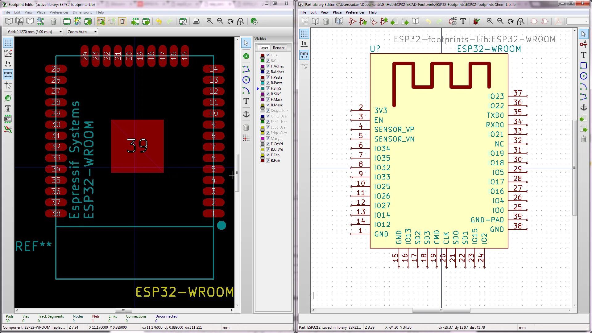 Esp32 libraries. Esp32 wroom32 библиотека stm32. Esp32-wroom-32 печатная плата. Esp32 wroom footprint. Esp32-wroom-32 footprint.