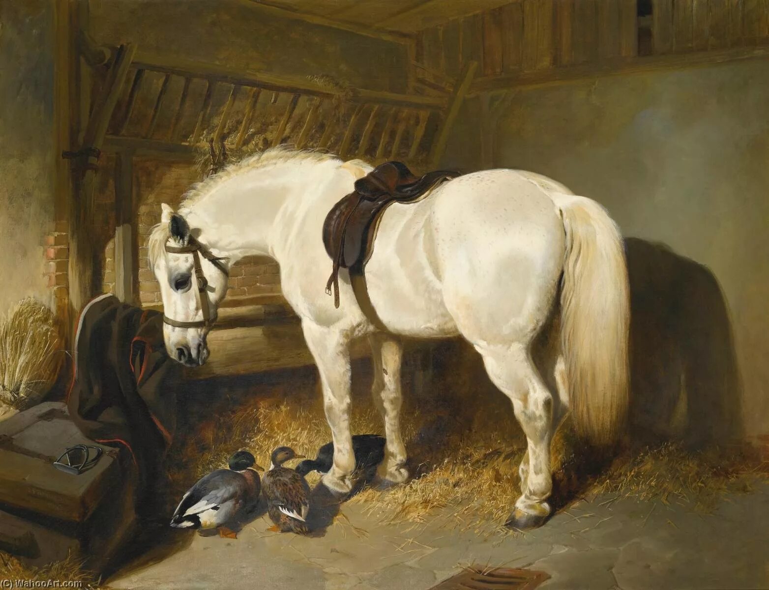 Конюшня пони. Джон Фредерик Херринг картины. Английский художник Джон Херринг. John Frederick Herring, белая лошадь. Джон Фредерик Херринг картины ферма.