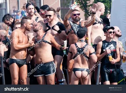 Amsterdam, The Netherlands - August 1, 2015: Participants dressed in leathe...