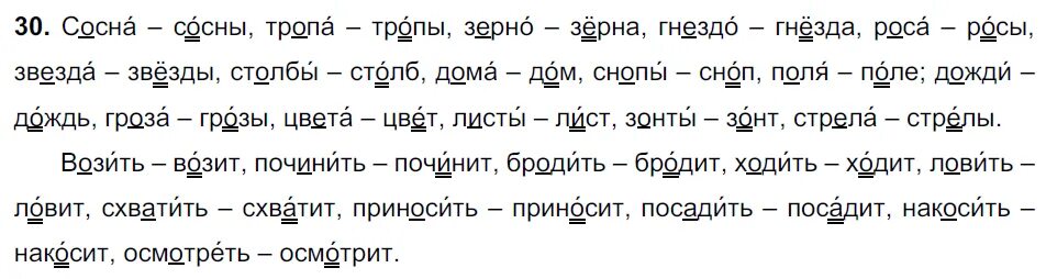 Русский язык 5 класс ладыженская 2023 года. Сосна сосны тропа тропы зерно зёрна. Сосна сосны тропа тропы зерно зёрна гнездо гнездо. Русский язык 5 класс 1 часть ладыженская упражнение. Упражнения 30 русский 5 класс.