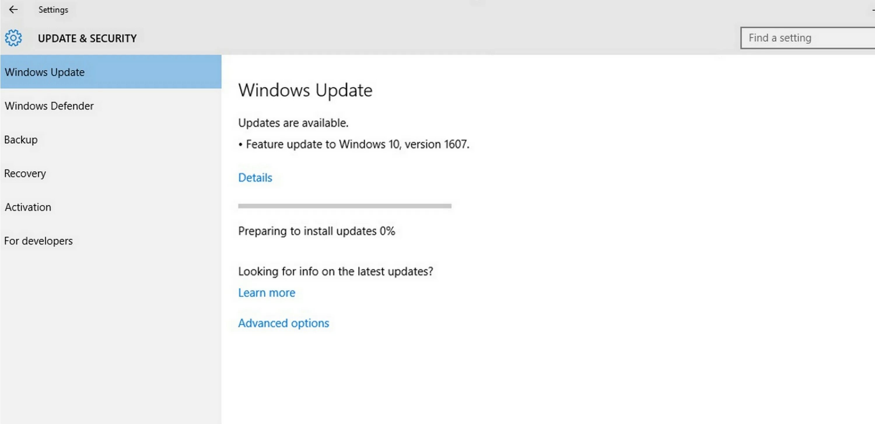 Archive update. Windows update. Adobe Photoshop requires Windows 10 Anniversary update Version 1607.