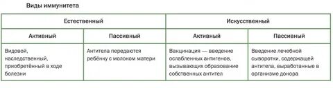 Схема виды иммунитета биология 8 класс