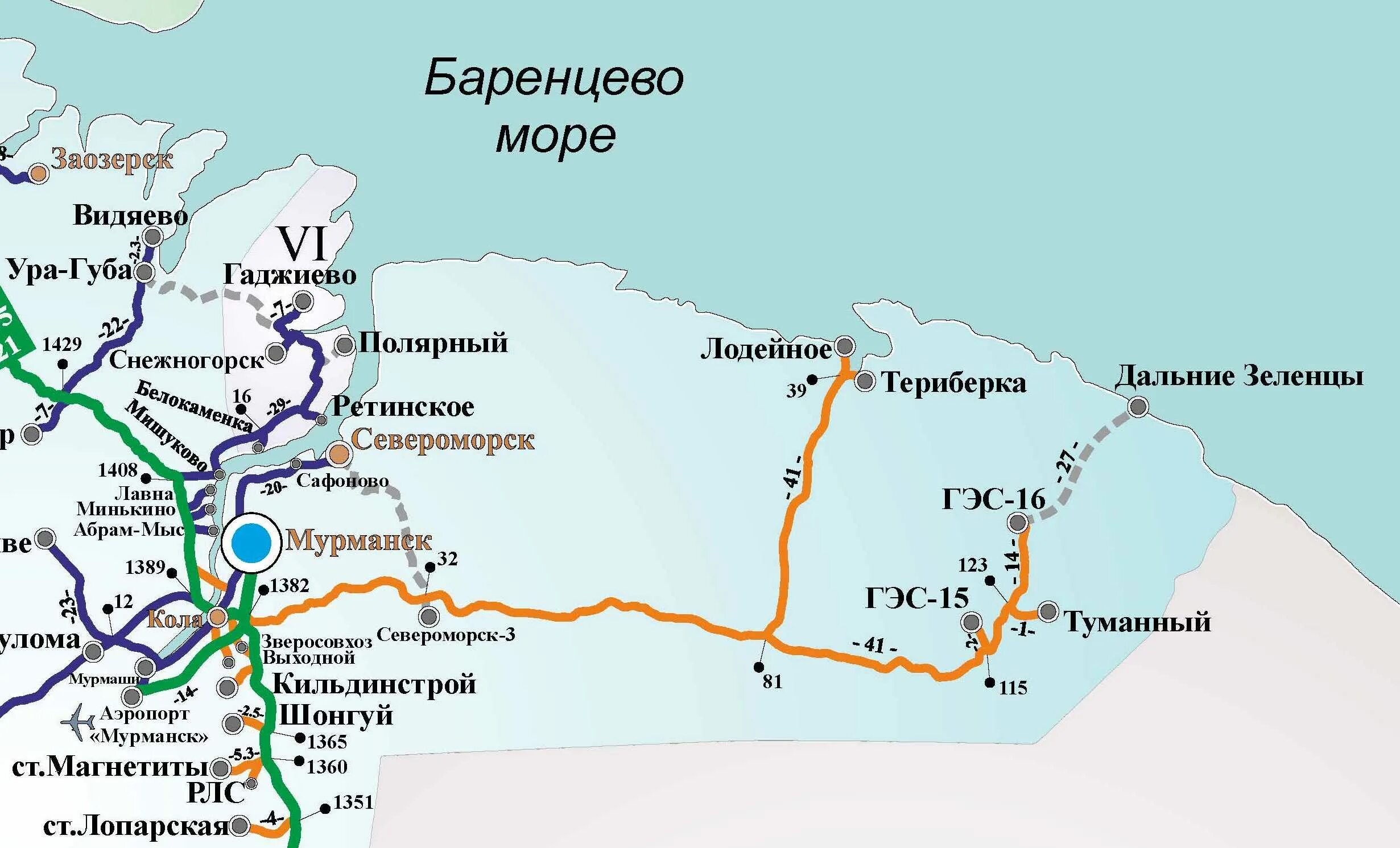 Расстояние между североморском