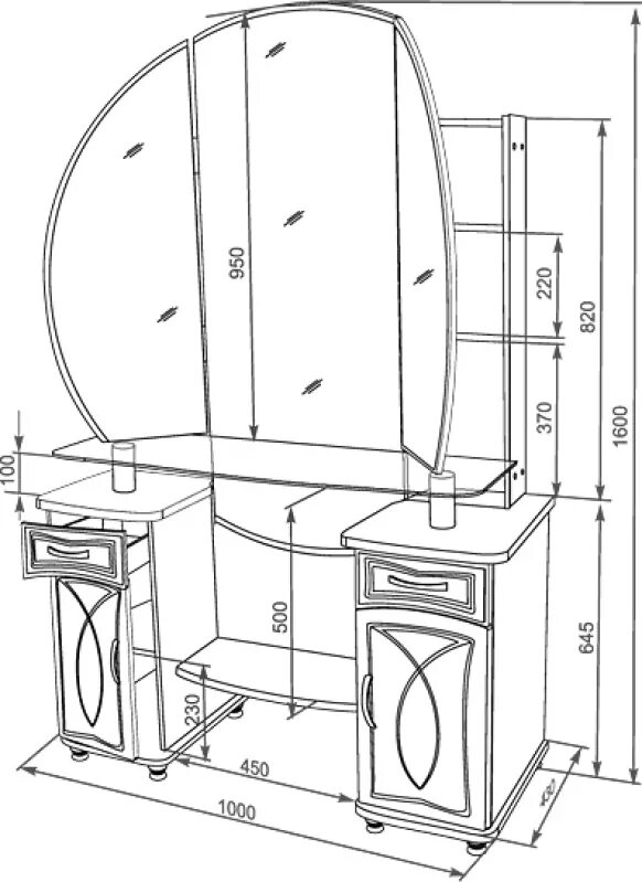 Макияжный столик своими руками чертежи и схемы. Макияжный столик с зеркалом чертеж. Трельяж с зеркалом чертежи. Косметический столик с зеркалом Размеры. Сборка стола туалетного