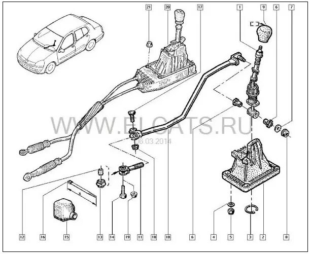 Механизм коробки передач Рено Симбол 1.4. Кулиса КПП Рено Клио 2. Кулиса КПП Рено Логан 1.6. Кулиса КПП Рено Симбол 1.4.