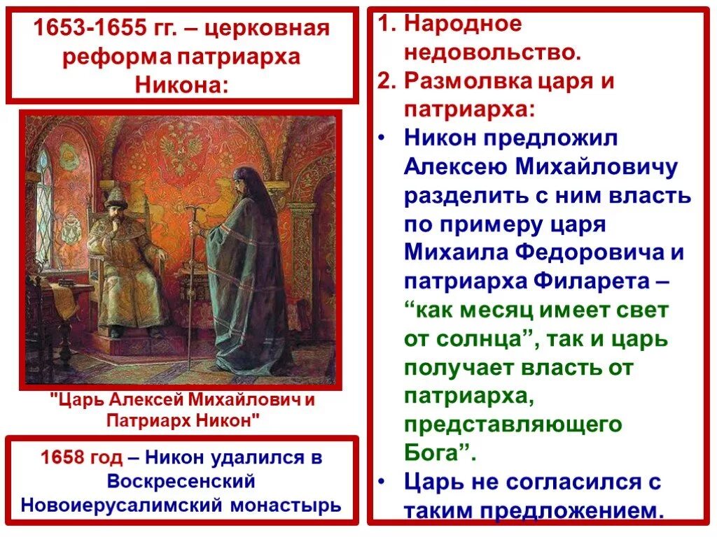 Власть над всеми приходами. Церковная реформа с Никоном и Алексея Михайловича. 1653-1655 Гг. – церковная реформа Патриарха Никона.