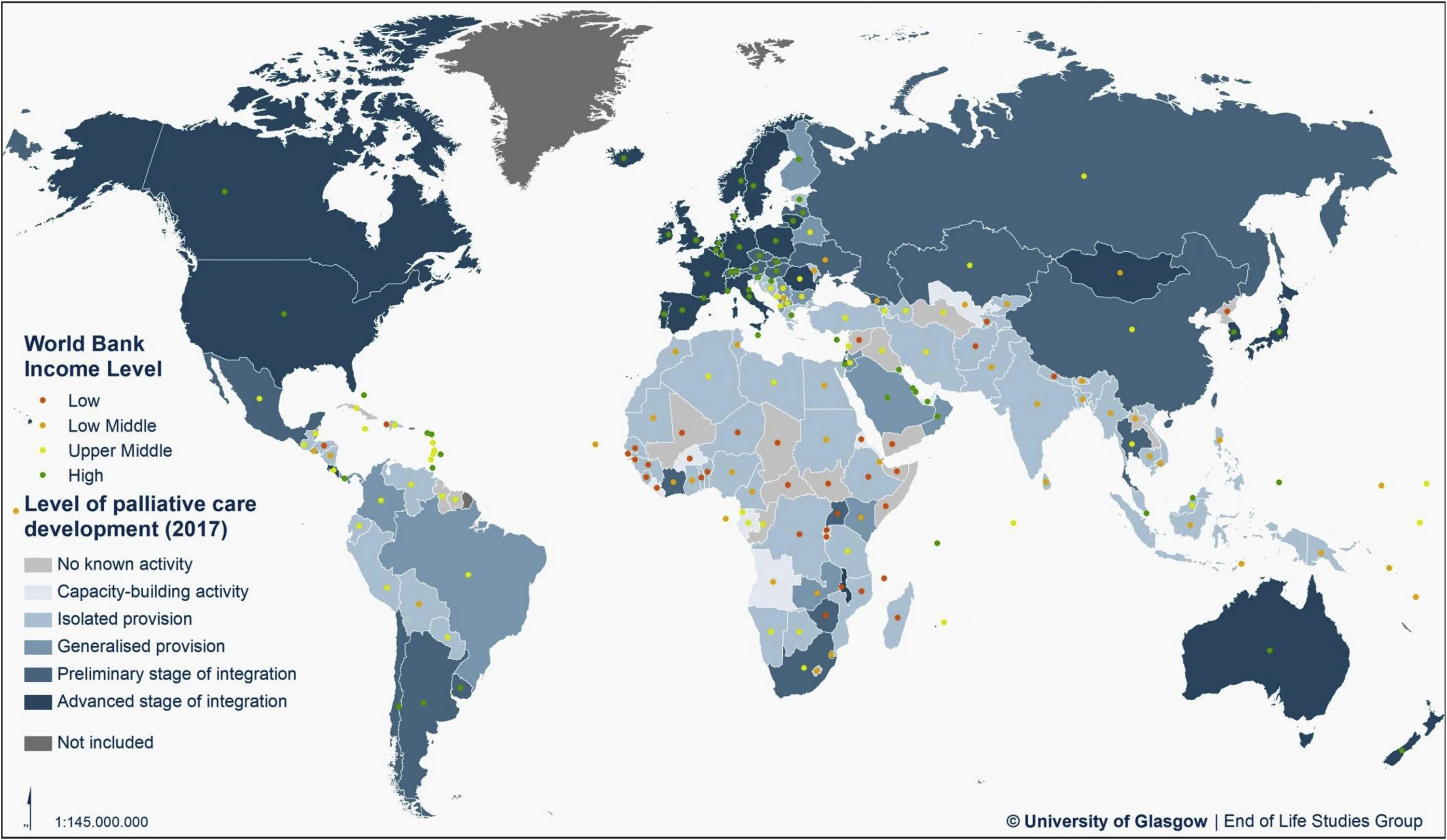 World Map of Palliative Care Development 2020. The situation in the World фон. Mapping Levels of Palliative Care Development a Global view. Global level