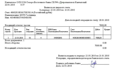 Выписка с расчетного счета организации