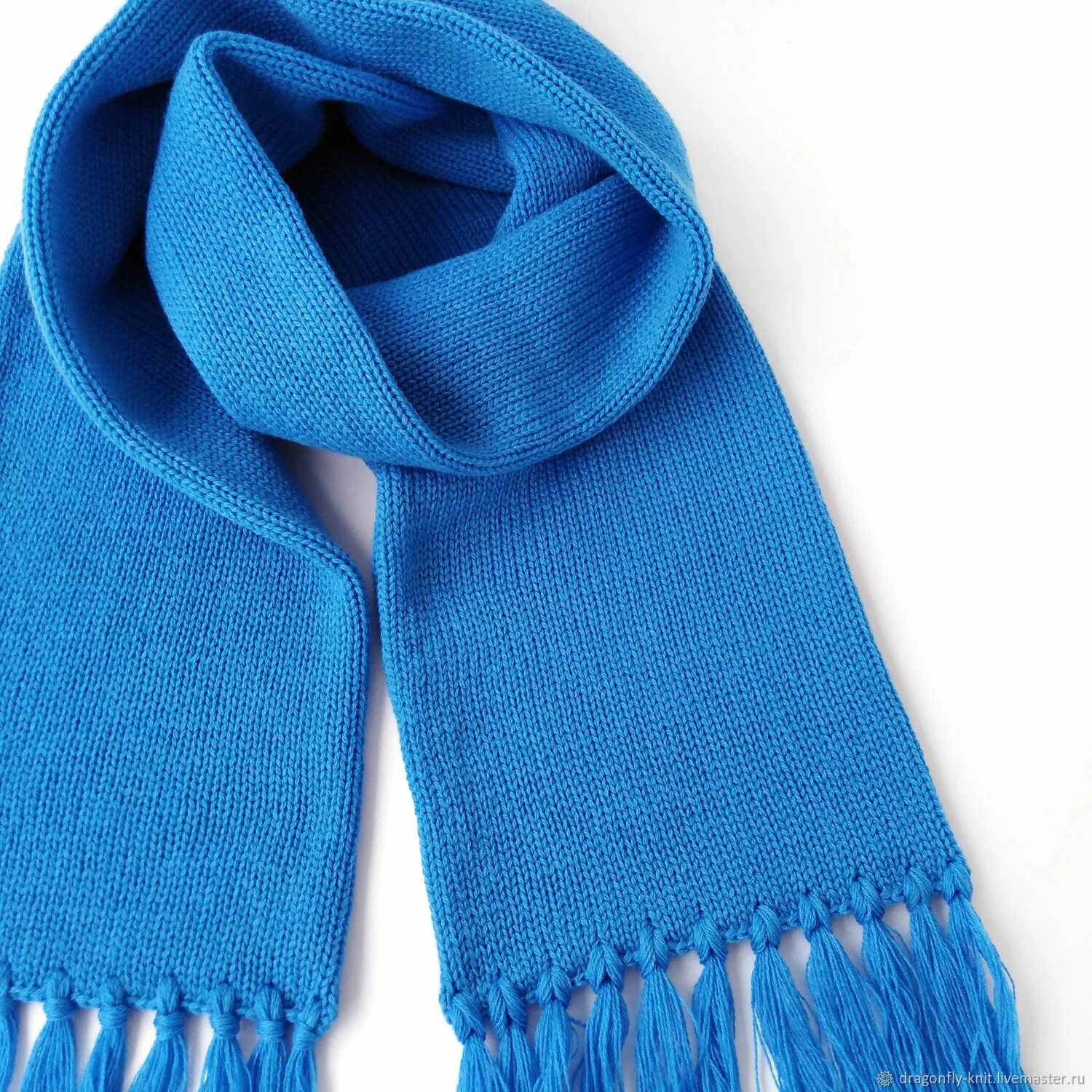 Шарф. Синий вязаный шарф. Трикотажный шарф. Шерстяной шарф. Синий шарф купить