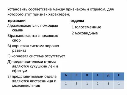 Установи какие признаки характерны