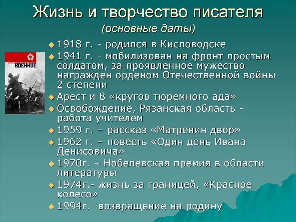 Жизнь и творчество солженицына таблица