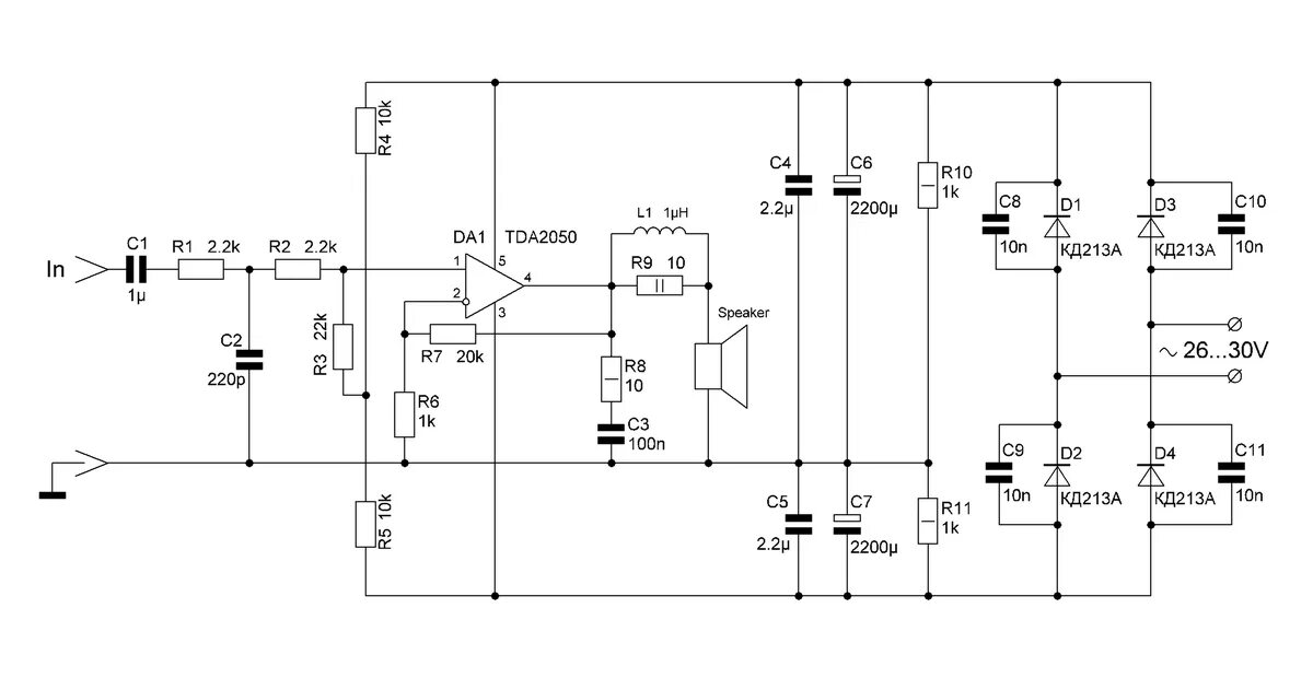 Однополярные унч. Усилитель на тда 2050 с однополярным питанием. Усилитель на tda2050 с двухполярным питанием. Схема УМЗЧ на tda2050. Схема УНЧ на tda2050.
