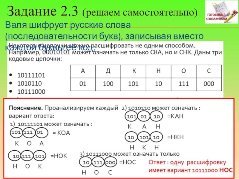 Даны три кодовые цепочки 01001010