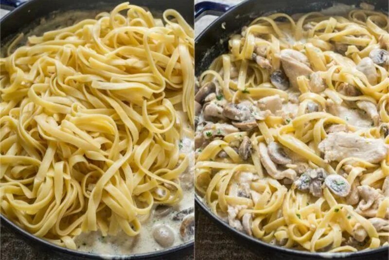 Приготовление курицы макароны. Феттучини альфредо с курицей и грибами. паста альфредо с курицей и грибами. курица си и грибами со спагетти. макароны с цыпленком в собственном соку.