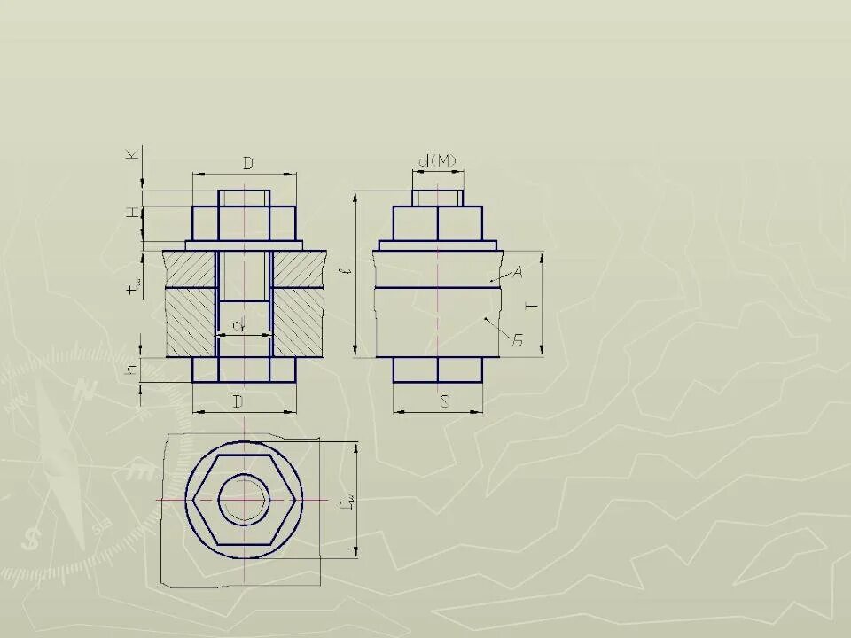 Разрез болтового соединения чертеж. Выполнение болтового соединения на чертежах. Болтовое соединение м20. Чертеж болтовое соединение d16 мм. Выполните эскиз болтового соединения руководствуясь.