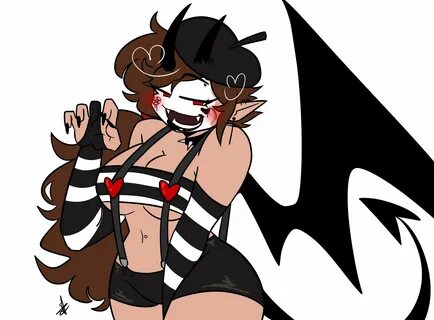 choker, cross earrings, demon girl, demon wings, heart, hips, long hair, lo...