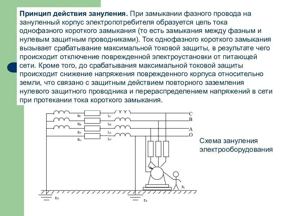 Измерение сопротивления короткого замыкания. Защитное заземление электродвигателей схема и принцип работы. Схема защитного зануления электроустановок. Защитное заземление схема принцип действия. Зануление защитное устройство схема.