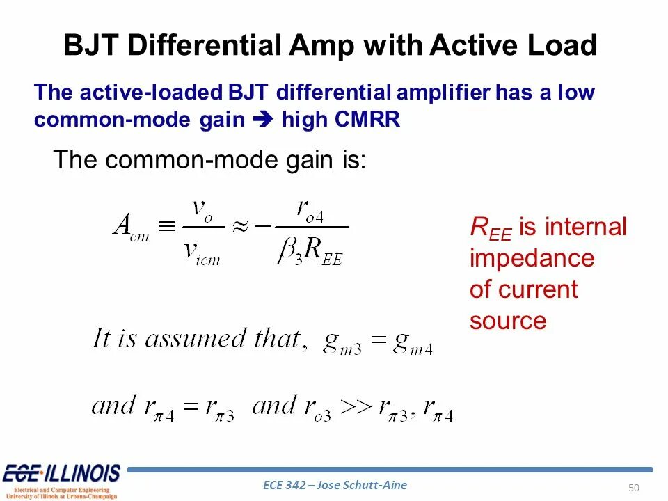 Active load. BJT Differential Amplifier. Common Mode and Differential Impedance Inductor. Common Mode gain Formula. Common Mode rejection ratio.