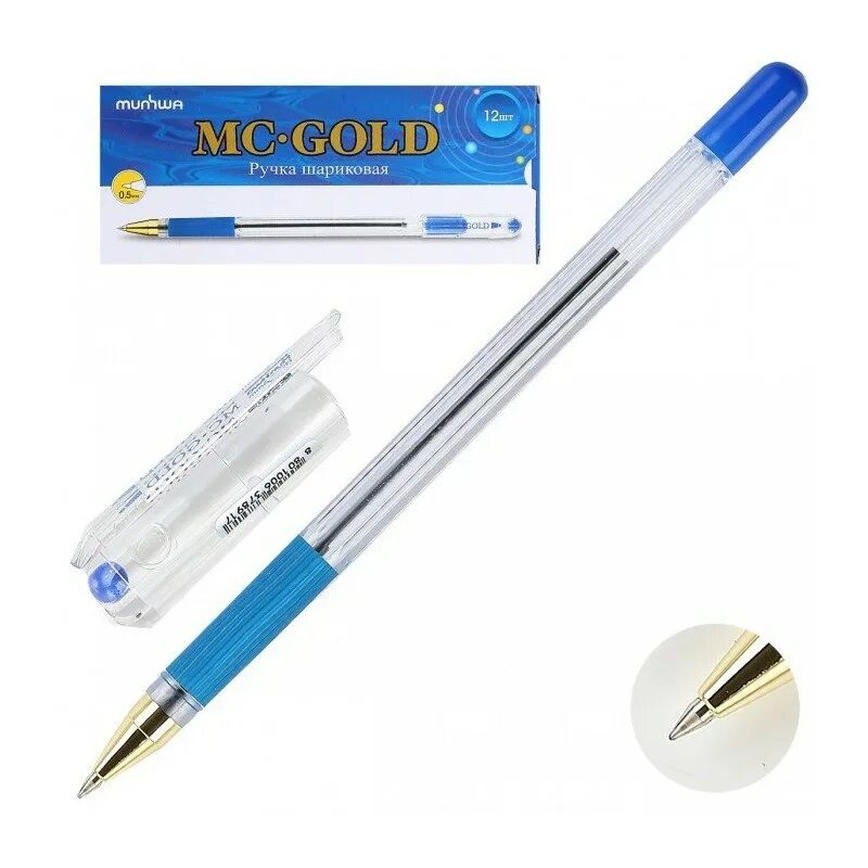 Ручка корейская MC Gold. Ручка шариковая MC Gold, синяя. Ручка шариковая МС-Gold, 0.5мм синяя. Ручка шариковая MC Gold масл.основа синий /144. Ms gold