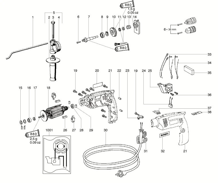 Порядок сборки редуктора metabo uhe 2250 multi Metabo Spare Parts for Rotary Hammer UHE 20