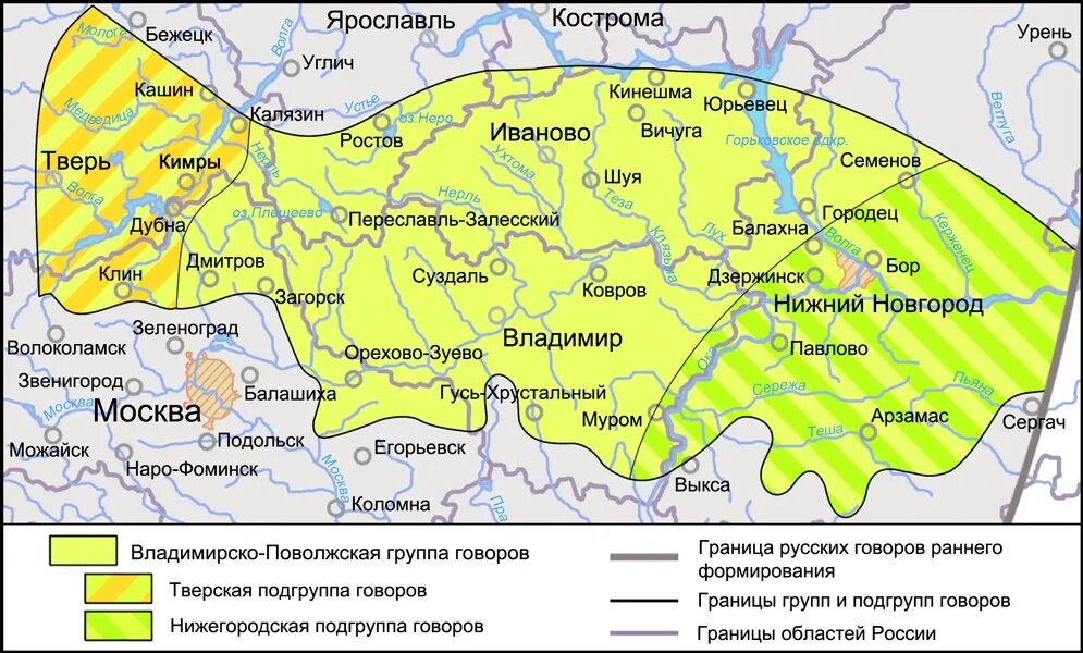 Владимирско-Поволжская группа Говоров. Карта среднерусских Говоров. Восточные среднерусские говоры. Диалекты Нижегородской области.