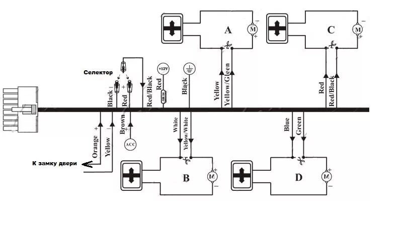 Подключение доводчика стекол. Схема установки доводчика стекол. Схема подключения китайского доводчика стекол на 4 стекла. Схема подключения доводчиков стеклоподъемников. Доводчик стекол на 2 стекла схема.