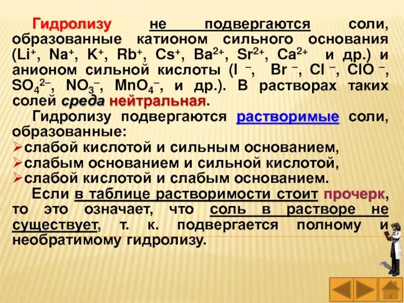 Какие реакции соли подвергаются гидролизу