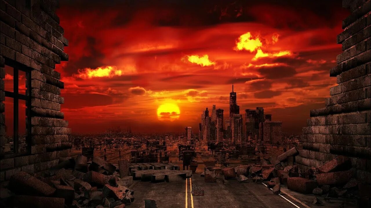Армагеддон апокалипсис. Apocalypsys. постапокалипсис фон. разрушенный город на закате. закат постапокалипсис.