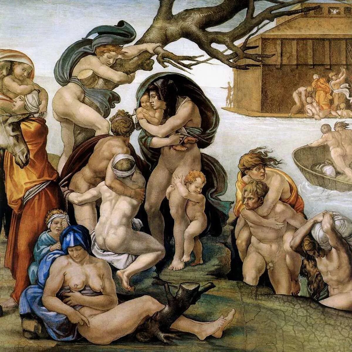 Микеланджело Буонарроти картины. Микеланджело фрески Сикстинской капеллы. Фреска Микеланджело Всемирный потоп. Сикстинская капелла Микеланджело потоп.