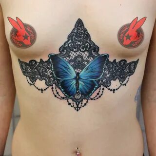 Lace Underboob Buterfly Butterfly Blue Beads Victorian Vintage Realistic 3d...