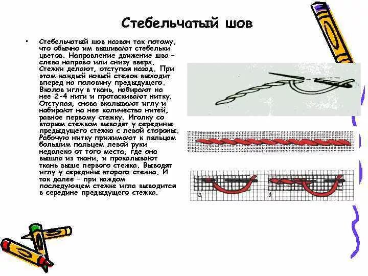 Вышивка стебельчатым швом. 4. Стебельчатый шов. Тамбурный и стебельчатый шов. Технология выполнения стебельчатого шва. Стежком называют