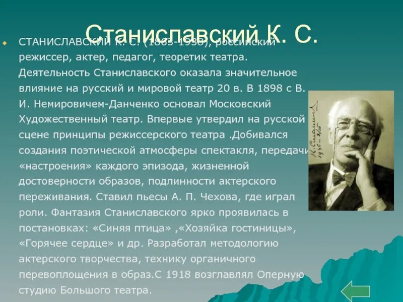 Сообщение о Станиславском. К Станиславский биография 5 класс. История станиславского