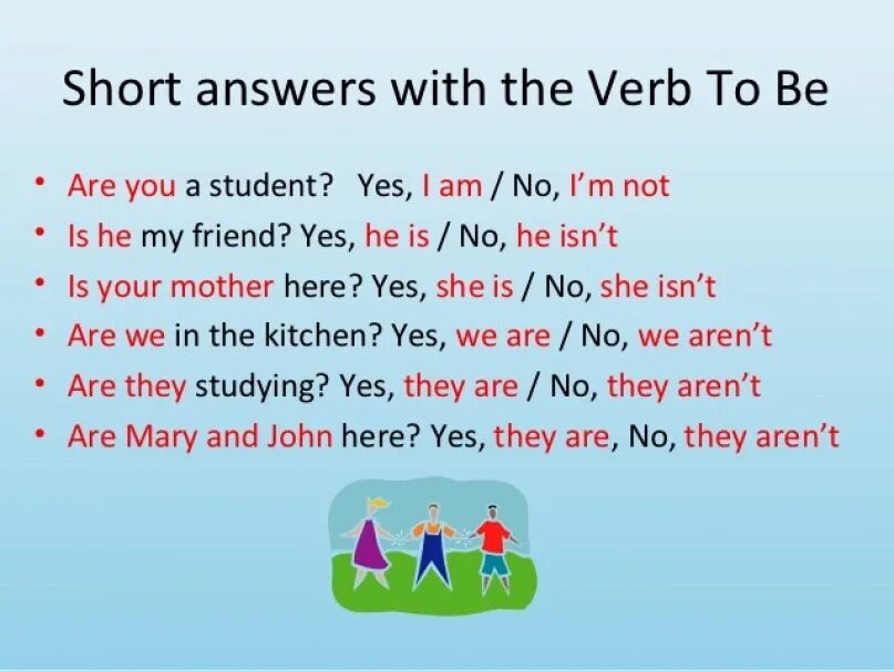 Are at home am a student. Короткие ответы с глаголом to be. Verb to be short answers. Am is are вопросы. To be short answers.