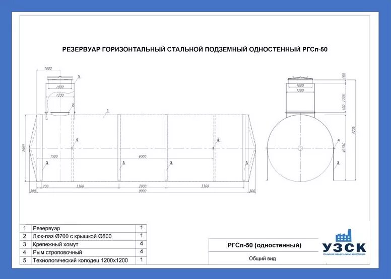Резервуар воды размеры. Подземный резервуар РГСП-50. Резервуар горизонтальный стальной РГС-50 чертеж. Горизонтальный резервуар 50 м3 Размеры. Резервуар РГСП 75 чертеж.